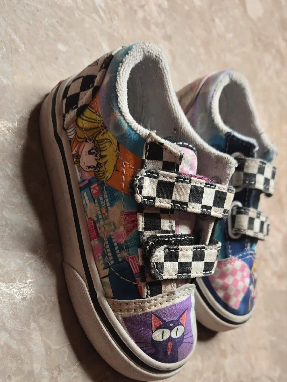 Vans Kids Multicolor Checkerboard Velcro Sneakers - Black/Blue/Pink/Red